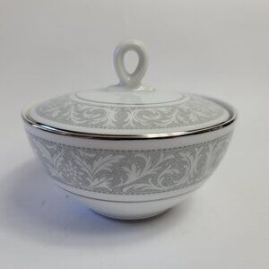 Imperial China Whitney Sugar Bowl & Lid White Gray Band Leaf Scrolls W. Dalton
